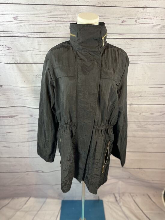 ANORAK Jackets & Blazers - Women’s Black Anorak Jacket Stand Collar Hidden Hood Zip Front Lined Size M